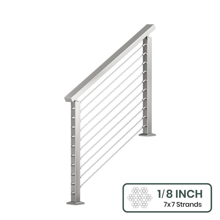 BLIKA 36'' & 42'' Brushed Stainless Steel Surface Mount Stair Cable Railing System DIY Kit (4FT - 20FT, Angled Drilled) - 1/8" Cable & Hardware