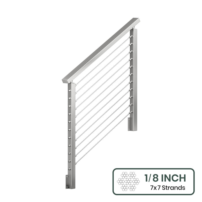 BLIKA 36'' & 42''  Brushed Stainless Steel Side Mount  Stair Cable Railing System DIY Kit (4FT - 20FT, Angled Drilled) - 1/8" Cable & Hardware