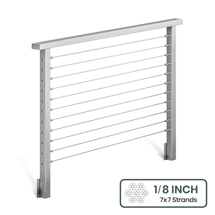BLIKA 36'' & 42'' Brushed Stainless Steel Side Mount Cable Railing System DIY Kit (4FT - 28FT, Level Drilled) - 1/8" Cable & Hardware
