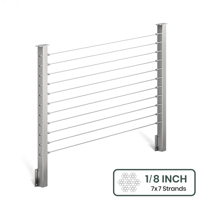 BLIKA 36'' & 42'' Brushed Stainless Steel Side Mount Cable Railing System DIY Kit (4FT - 28FT,  No Handrail) - 1/8" Cable & Hardware
