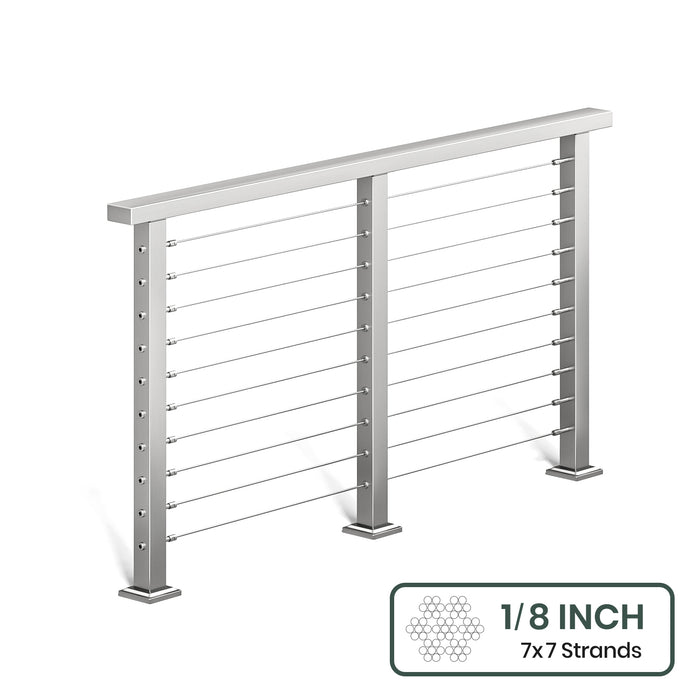BLIKA 36'' & 42'' Brushed Stainless Steel Surface Mount Cable Railing System DIY Kit (4FT - 28FT, Level Drilled, ) - 1/8" Cable & Hardware