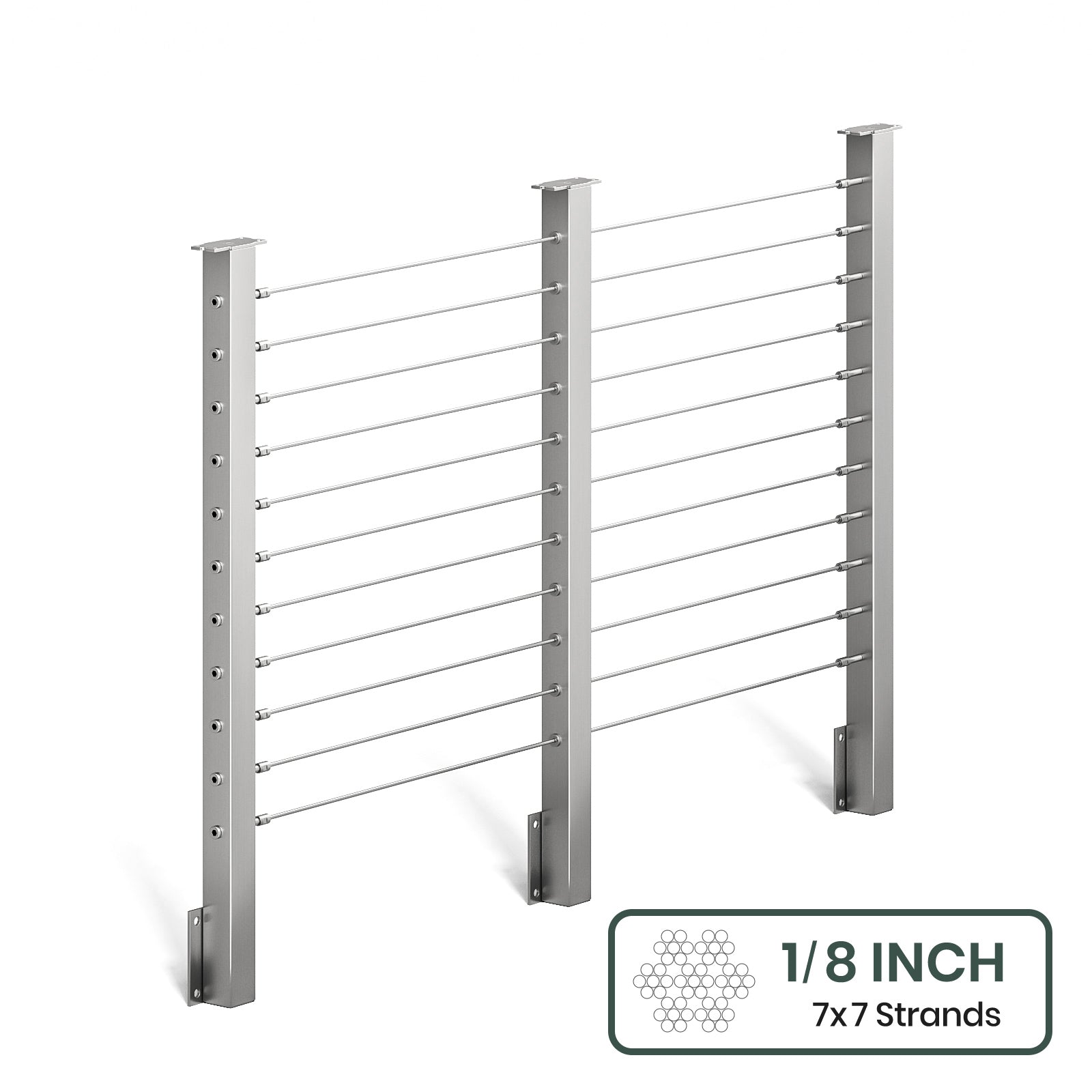 BLIKA 36'' & 42'' Brushed Stainless Steel Side Mount Cable Railing System DIY Kit (4FT - 28FT,  No Handrail) - 1/8