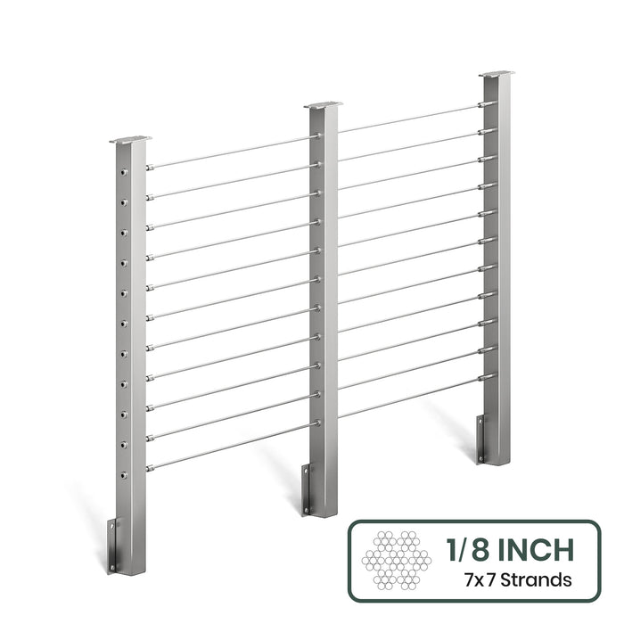 BLIKA 36'' & 42'' Brushed Stainless Steel Side Mount Cable Railing System DIY Kit (4FT - 28FT,  No Handrail) - 1/8" Cable & Hardware