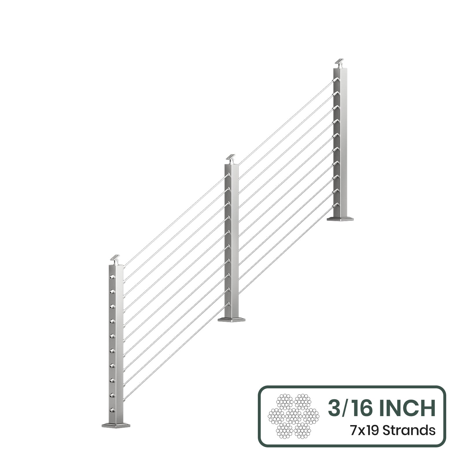 BLIKA 36'' & 42''  Brushed Stainless Steel Surface Mount Stair Cable Railing System DIY Kit (4FT - 20FT, Angled Drilled, No Handrail) - 3/16