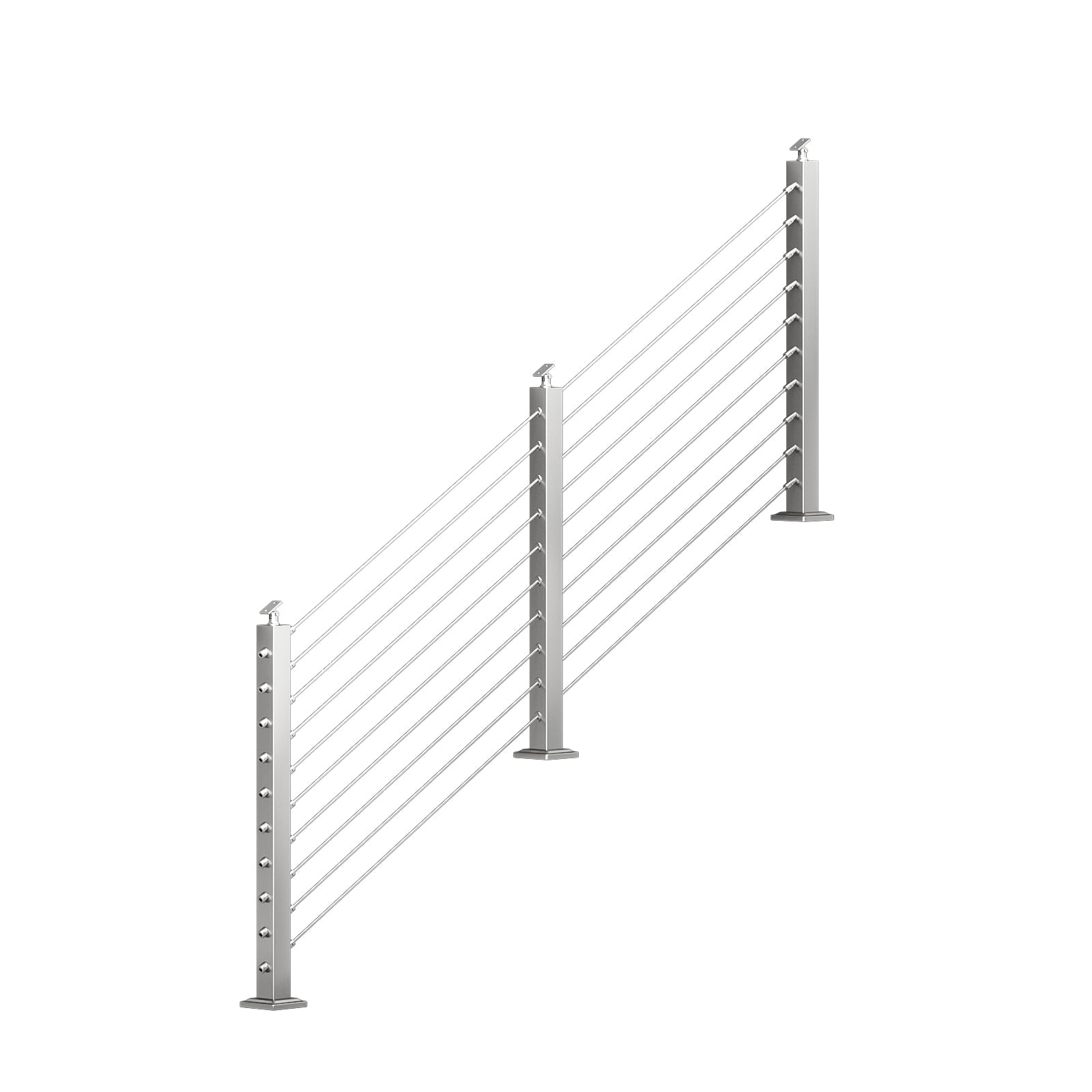 BLIKA 36'' & 42''  Brushed Stainless Steel Surface Mount Stair Cable Railing System DIY Kit (4FT - 20FT, Angled Drilled, No Handrail)