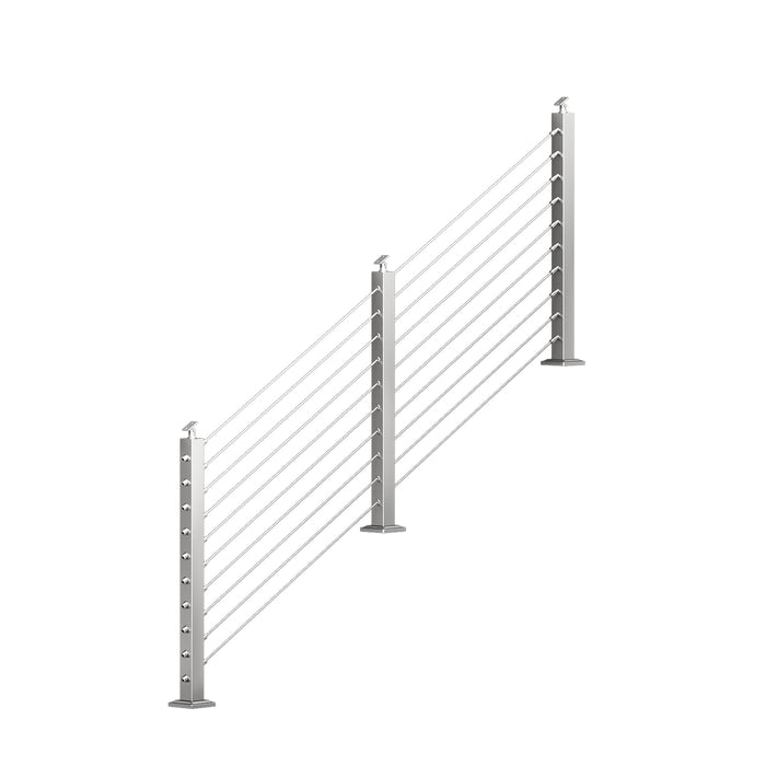 BLIKA 36'' & 42''  Brushed Stainless Steel Surface Mount Stair Cable Railing System DIY Kit (4FT - 20FT, Angled Drilled, No Handrail)