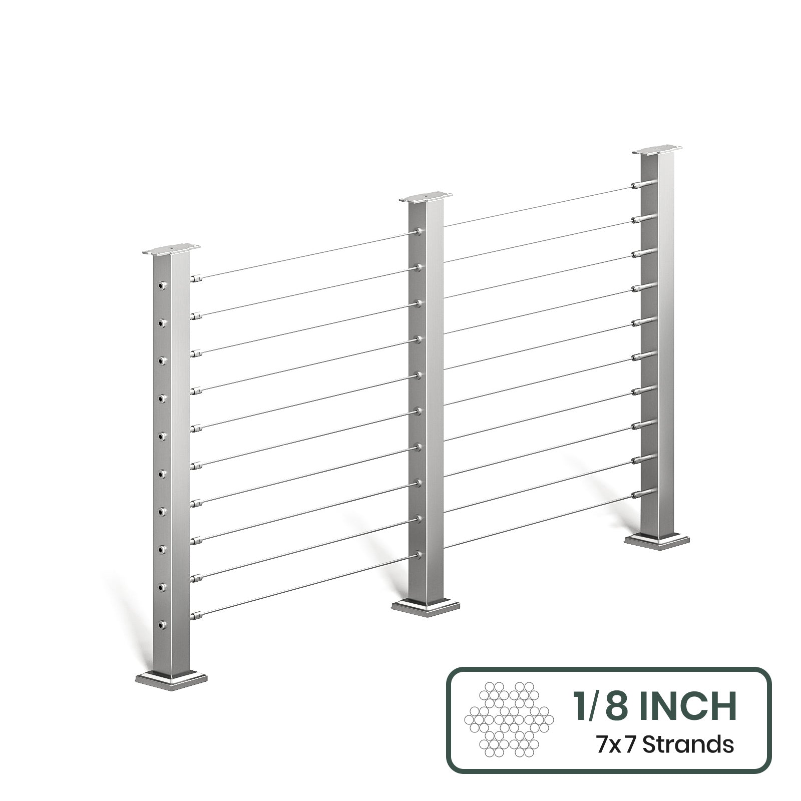BLIKA 36'' & 42'' Brushed Stainless Steel Surface Mount Cable Railing System DIY Kit (4FT - 28FT, Level Drilled, No Handrail) - 1/8