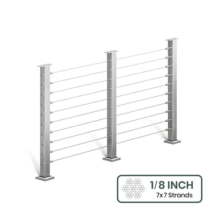 BLIKA 36'' & 42'' Brushed Stainless Steel Surface Mount Cable Railing System DIY Kit (4FT - 28FT, Level Drilled, No Handrail) - 1/8" Cable & Hardware