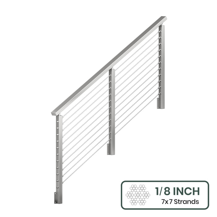 BLIKA 36'' & 42''  Brushed Stainless Steel Side Mount  Stair Cable Railing System DIY Kit (4FT - 20FT, Angled Drilled) - 1/8" Cable & Hardware