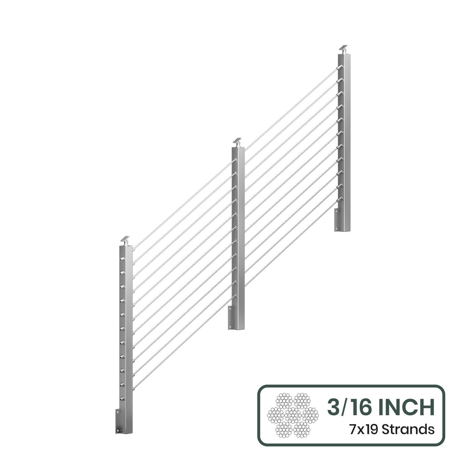 BLIKA 36'' & 42'' Brushed Stainless Steel Side Mount Stair Cable Railing System DIY Kit (4FT - 20FT,  No Handrail) - 3/16