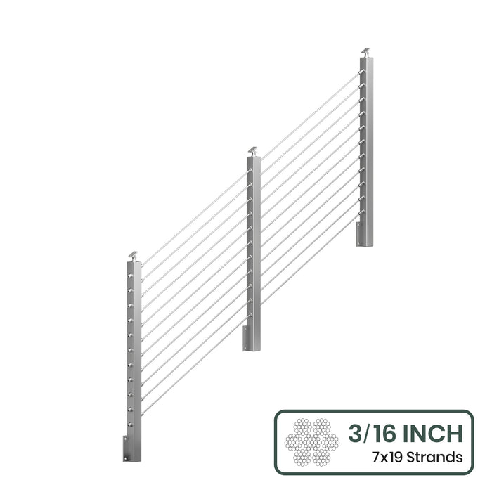 BLIKA 36'' & 42'' Brushed Stainless Steel Side Mount Stair Cable Railing System DIY Kit (4FT - 20FT,  No Handrail) - 3/16" Cable & Hardware