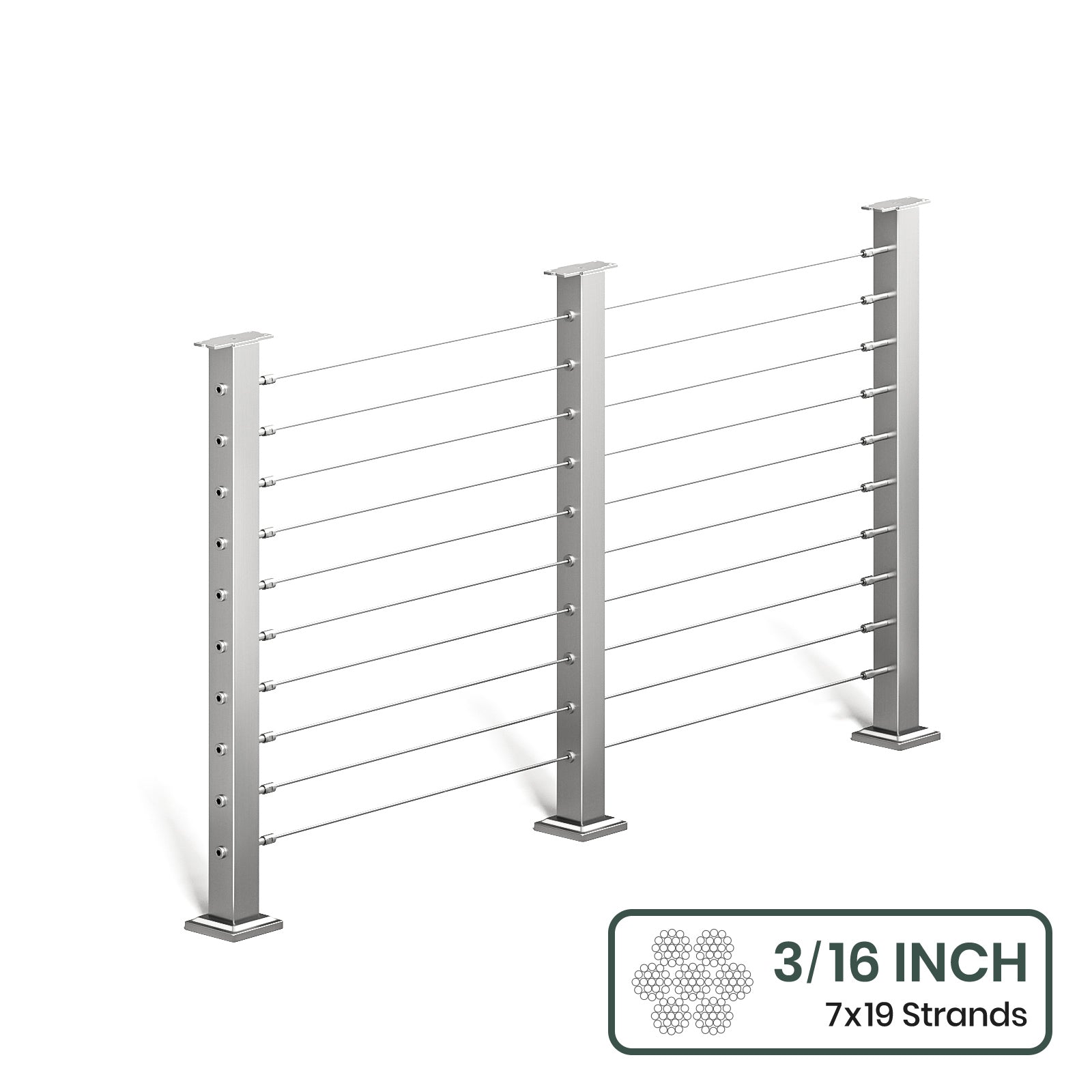 BLIKA 36'' & 42'' Brushed Stainless Steel Surface Mount Cable Railing System DIY Kit (4FT - 28FT, Level Drilled, No Handrail) - 3/16