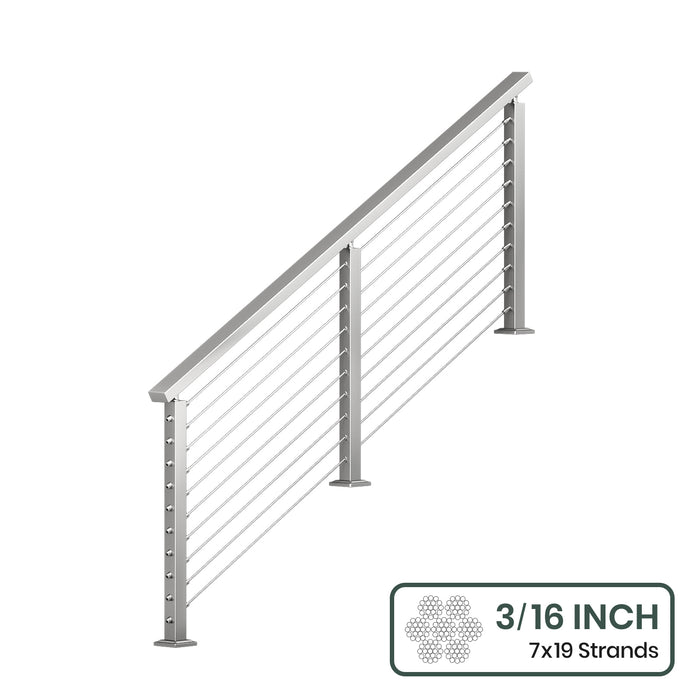 BLIKA 36'' & 42'' Brushed Stainless Steel Surface Mount Stair Cable Railing System DIY Kit (4FT - 20FT, Angled Drilled) - 3/16" Cable & Hardware