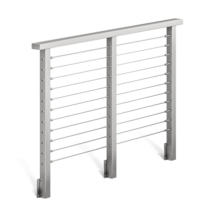 BLIKA 36'' & 42'' Brushed Stainless Steel Side Mount Cable Railing System DIY Kit (4FT - 28FT, Level Drilled)