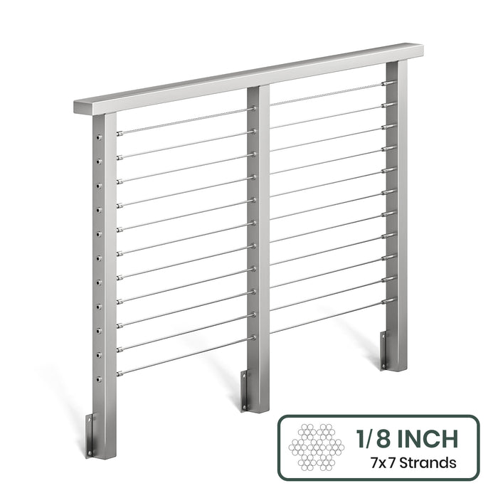 BLIKA 36'' & 42'' Brushed Stainless Steel Side Mount Cable Railing System DIY Kit (4FT - 28FT, Level Drilled) - 1/8" Cable & Hardware