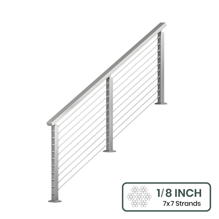 BLIKA 36'' & 42'' Brushed Stainless Steel Surface Mount Stair Cable Railing System DIY Kit (4FT - 20FT, Angled Drilled) - 1/8" Cable & Hardware