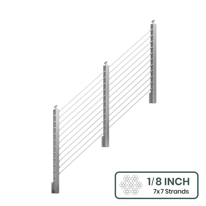 BLIKA 36'' & 42'' Brushed Stainless Steel Side Mount Stair Cable Railing System DIY Kit (4FT - 20FT,  No Handrail) - 1/8" Cable & Hardware