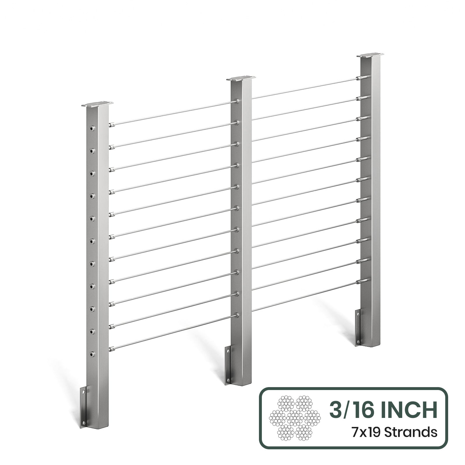 BLIKA 36'' & 42'' Brushed Stainless Steel Side Mount Cable Railing System DIY Kit (4FT - 28FT,  No Handrail) - 3/16