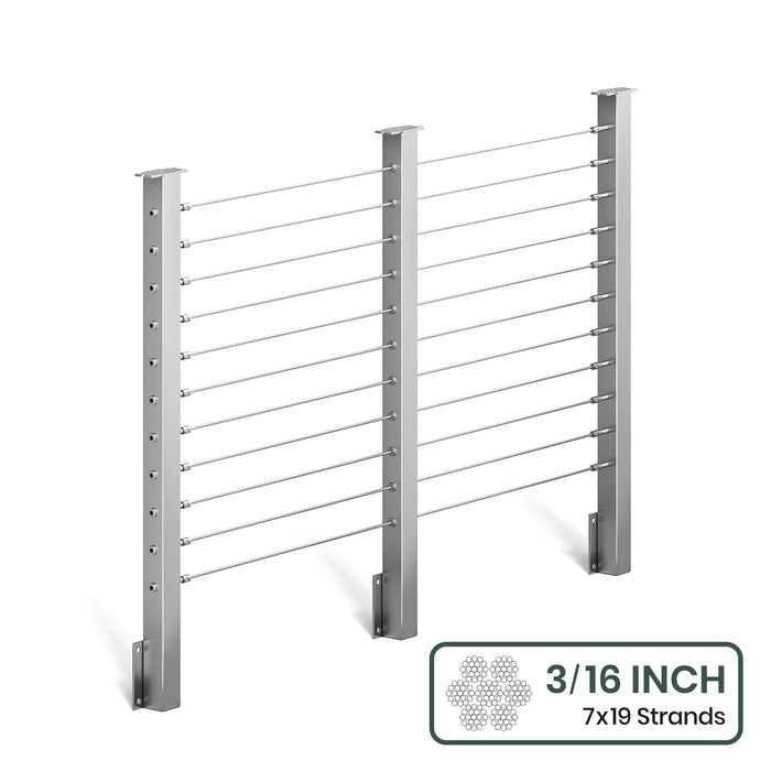 BLIKA 36'' & 42'' Brushed Stainless Steel Side Mount Cable Railing System DIY Kit (4FT - 28FT,  No Handrail) - 3/16" Cable & Hardware
