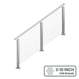 BLIKA 36'' & 42'' Brushed Stainless Steel Surface Mount Stair Cable Railing System DIY Kit (4FT - 20FT, Angled Drilled) - 3/16" Cable & Hardware