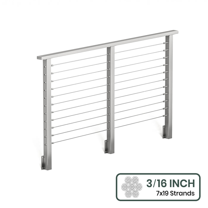 BLIKA 36'' & 42'' Brushed Stainless Steel Side Mount Cable Railing System DIY Kit (4FT - 28FT, Level Drilled) - 3/16" Cable & Hardware
