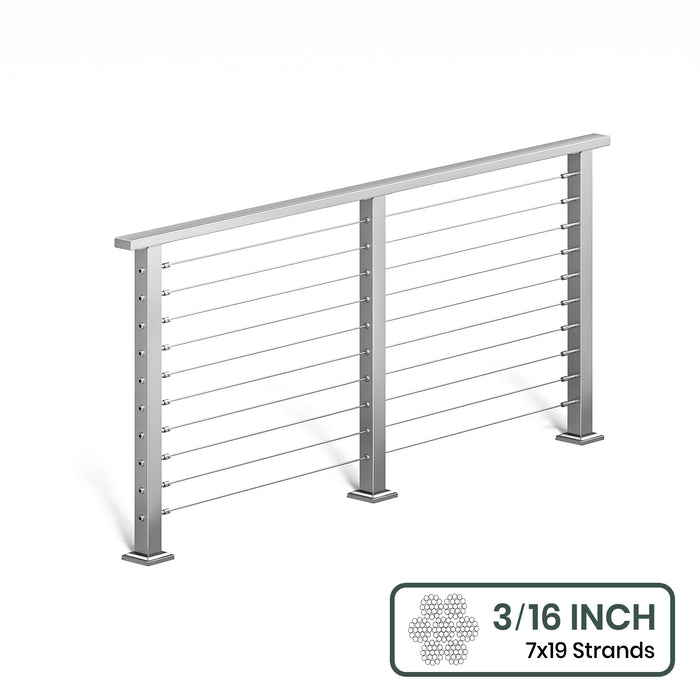 BLIKA 36'' & 42'' Brushed Stainless Steel Surface Mount Cable Railing System DIY Kit (4FT - 28FT, Level Drilled, ) - 3/16" Cable & Hardware