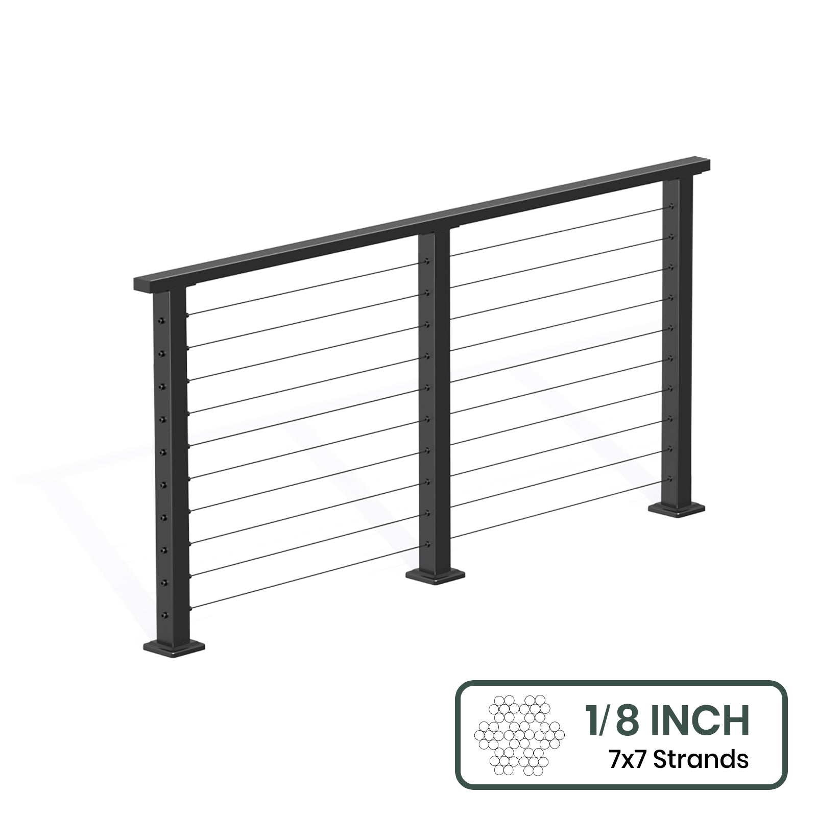 BLIKA 36'' & 42'' Black Surface Mount Cable Railing System DIY Kit (4FT - 28FT, Level Drilled, ) - 1/8