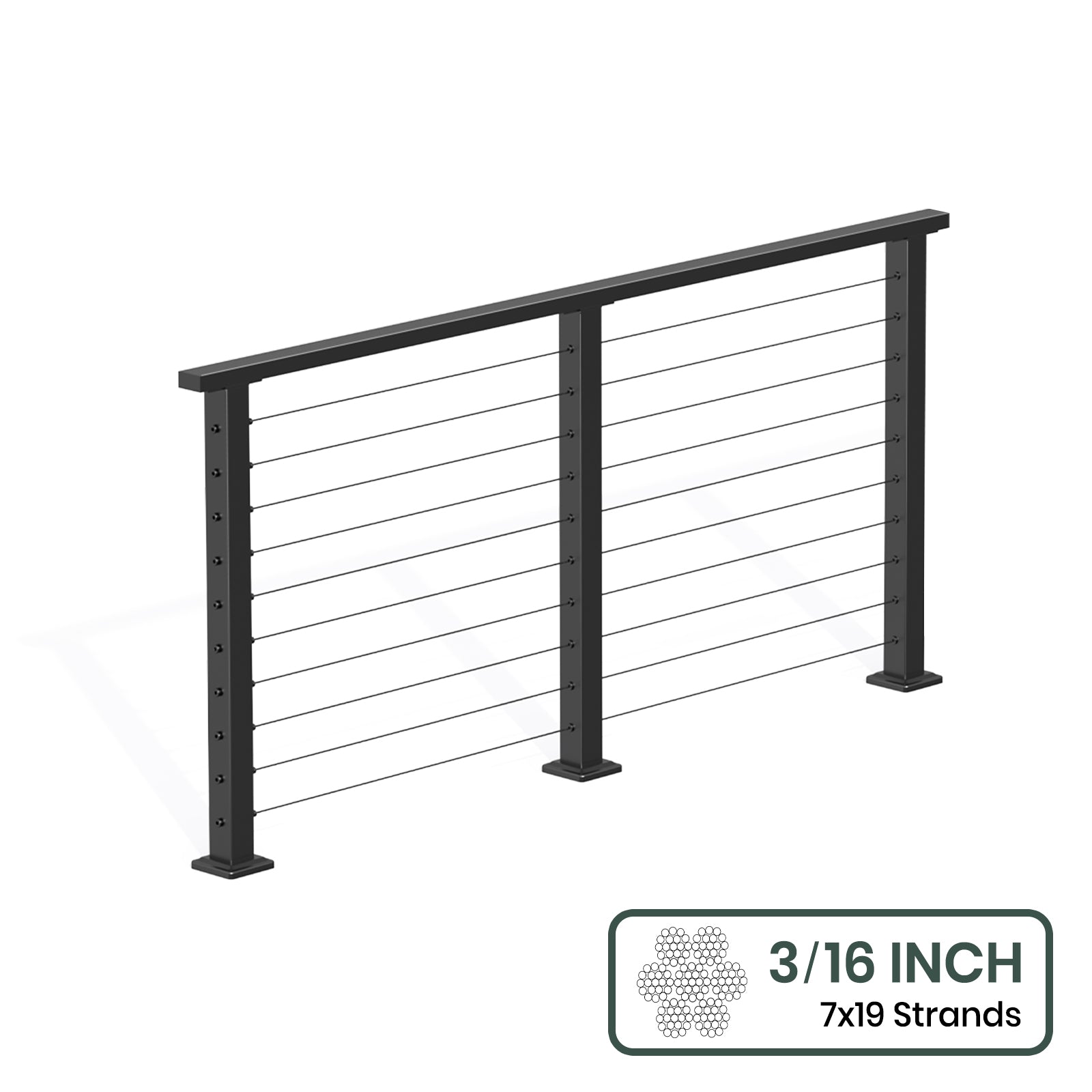 BLIKA 36'' & 42'' Black Surface Mount Cable Railing System DIY Kit (4FT - 28FT, Level Drilled, ) - 3/16