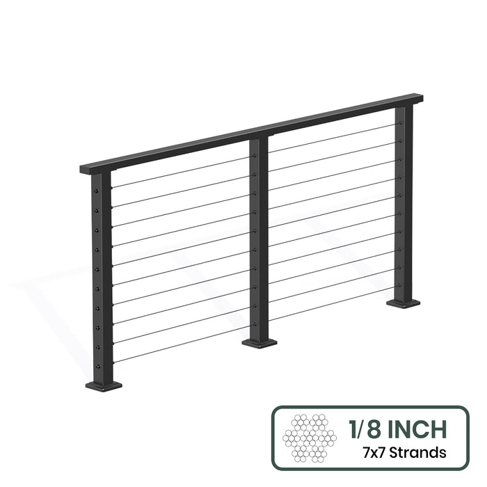 BLIKA 36'' & 42'' Black Surface Mount Cable Railing System DIY Kit (4FT - 28FT, Level Drilled, ) - 1/8" Cable & Hardware