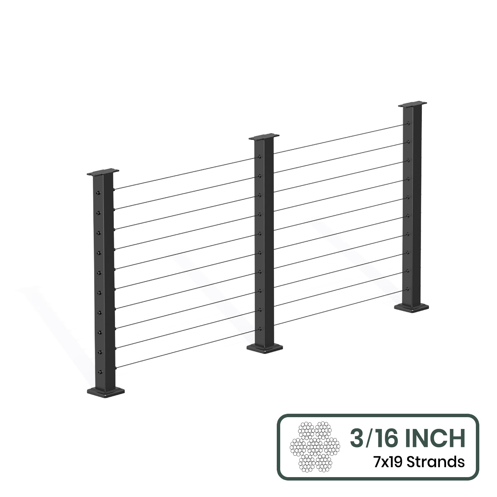 BLIKA 36'' & 42''  Black Surface Mount Cable Railing System DIY Kit (4FT - 28FT, Level Drilled, No Handrail) - 3/16