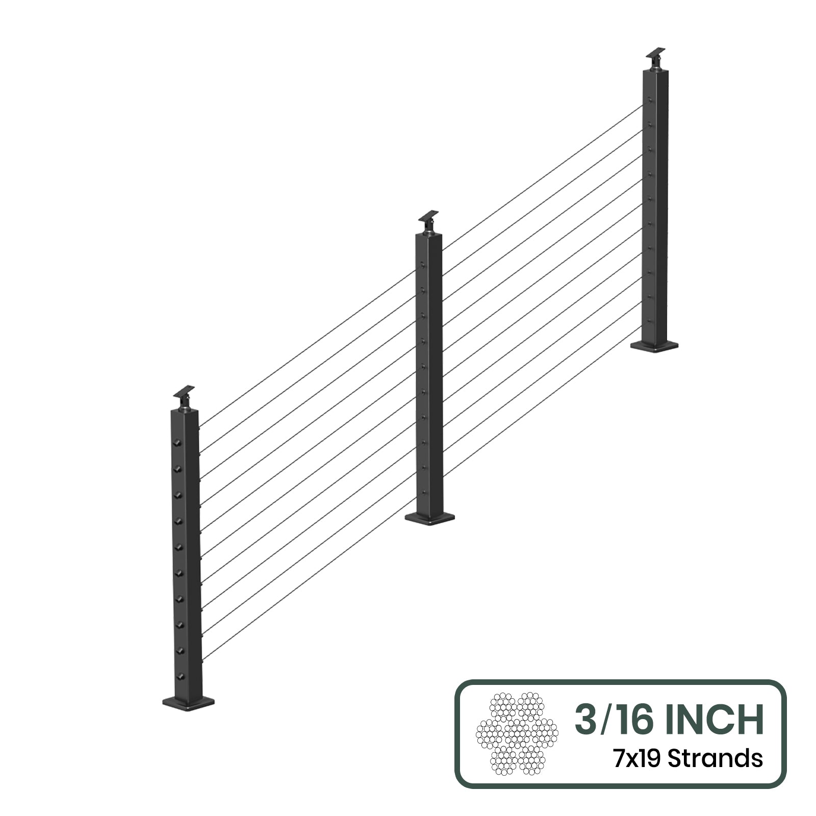 BLIKA 36'' & 42'' Black Surface Mount Stair Cable Railing System DIY Kit (4FT - 20FT, Angled Drilled, No Handrail) - 3/16