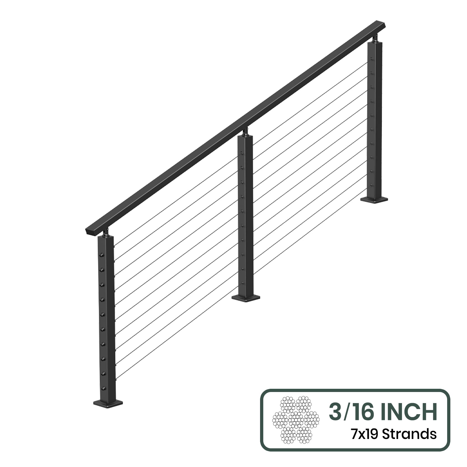 BLIKA 36'' & 42'' Black Surface Mount Stair Cable Railing System DIY Kit (4FT - 20FT, Angled Drilled) - 3/16