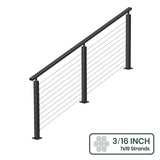 BLIKA 36'' & 42'' Black Surface Mount Stair Cable Railing System DIY Kit (4FT - 20FT, Angled Drilled) - 3/16" Cable & Hardware