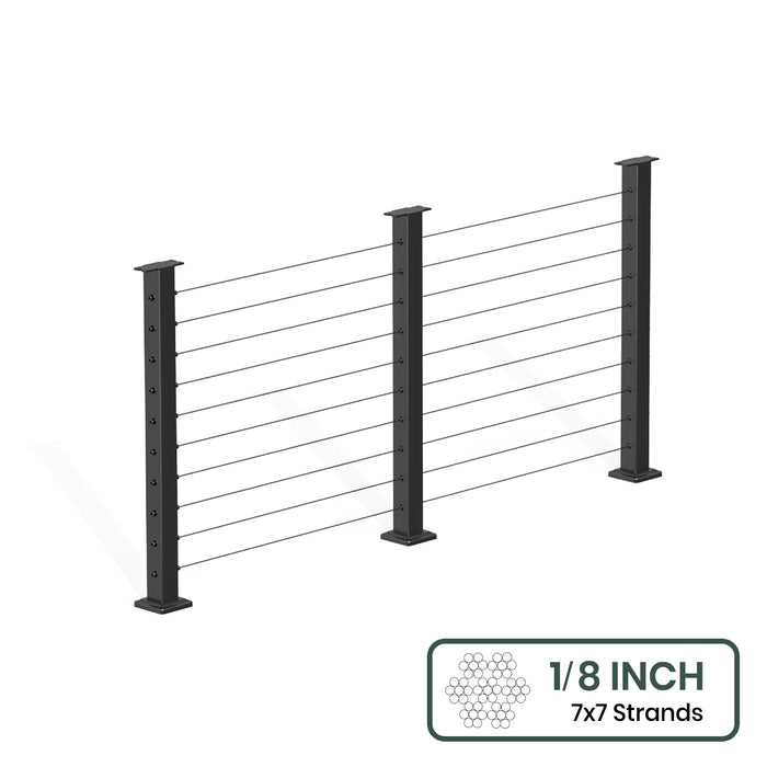BLIKA 36'' & 42''  Black Surface Mount Cable Railing System DIY Kit (4FT - 28FT, Level Drilled, No Handrail) - 1/8" Cable & Hardware