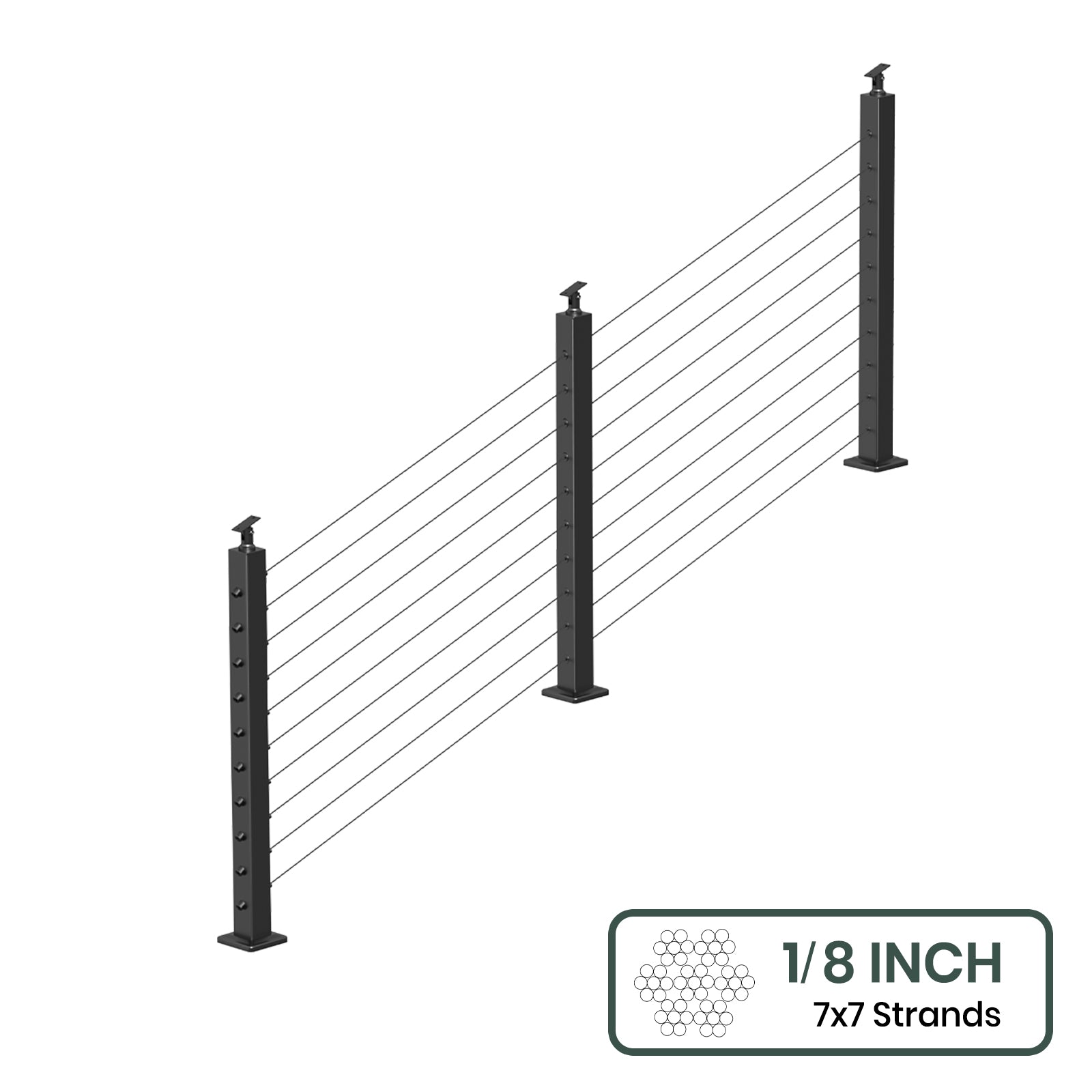BLIKA 36'' & 42'' Black Surface Mount Stair Cable Railing System DIY Kit (4FT - 20FT, Angled Drilled, No Handrail) - 1/8