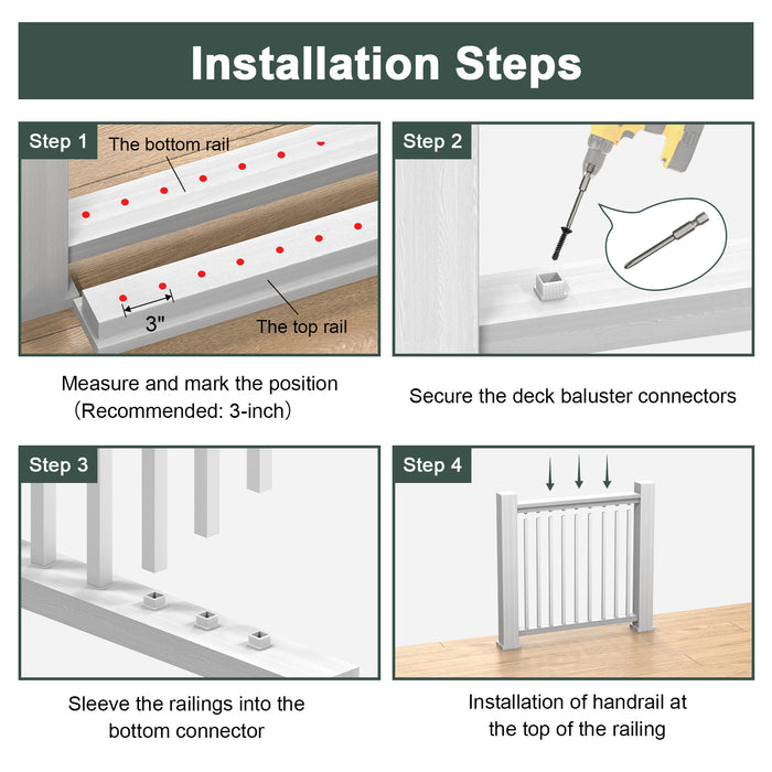 BLIKA 26“ 32”  White Square Aluminum Balusters