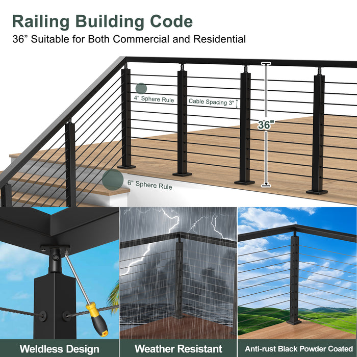 BLIKA 36" Cable Railing Corner Post