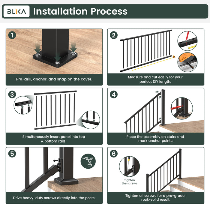BLIKA 36" Stair Aluminum Railing & 39" Post System DIY Kit（4FT-20FT）
