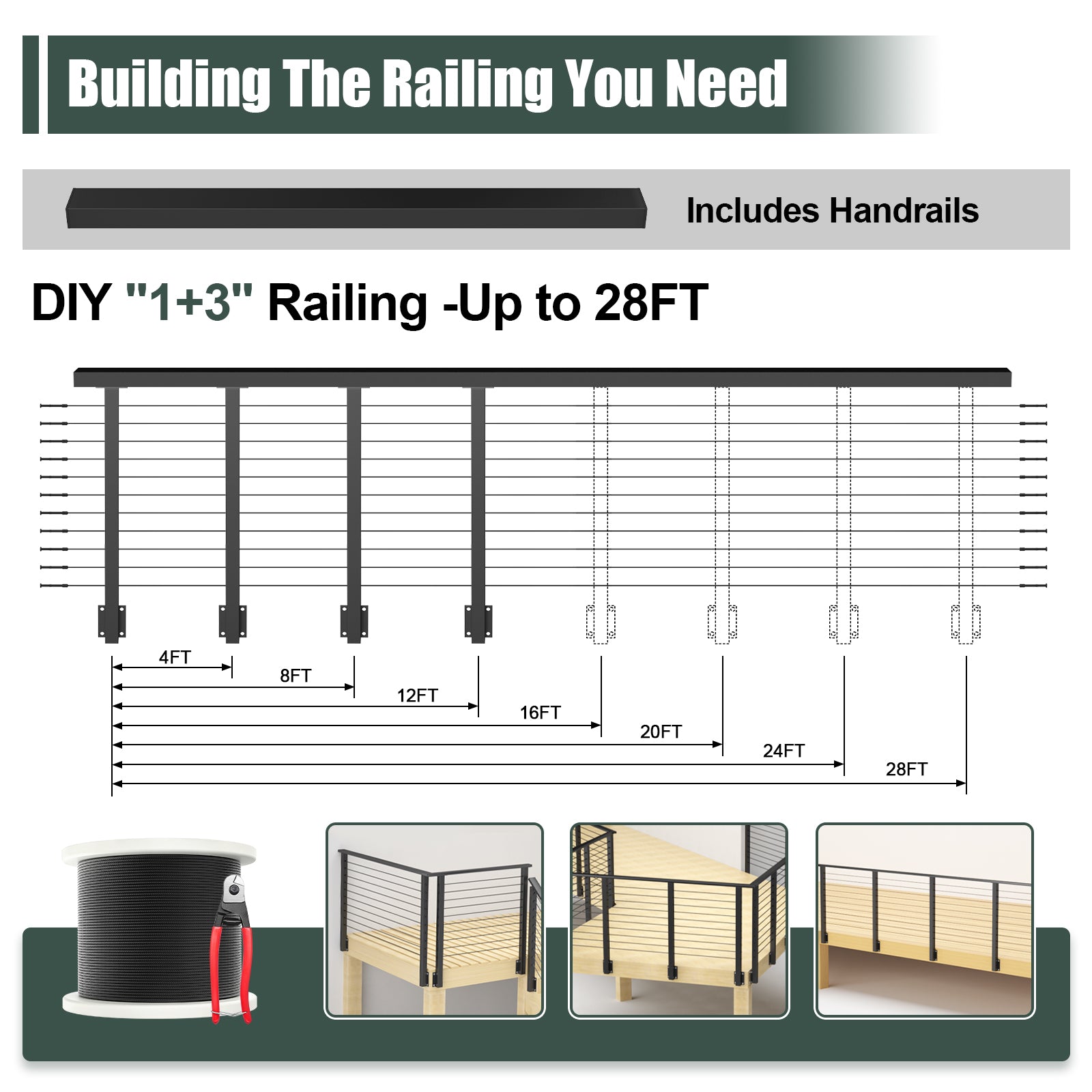 BLIKA 42'' Black Side Mount Cable Railing System DIY Kit (4FT - 20FT, Level Drilled)