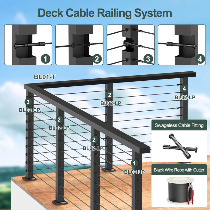 BLIKA 36" Level Drilled Cable Railing Corner Post