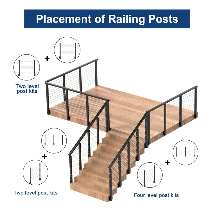 BLIKA 36" Level Drilled Side Mount Post for Cable Railing