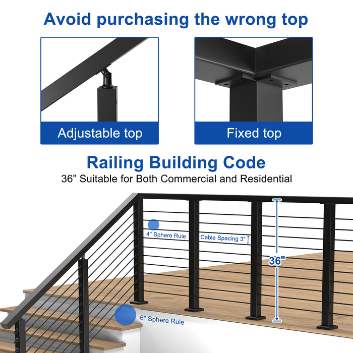 BLIKA 36" Level Drilled Cable Railing Corner Post