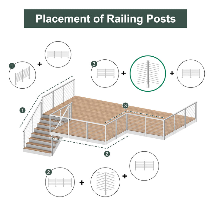 BLIKA 42" Level Drilled Brushed Stainless Side Mount Inner Corner Post