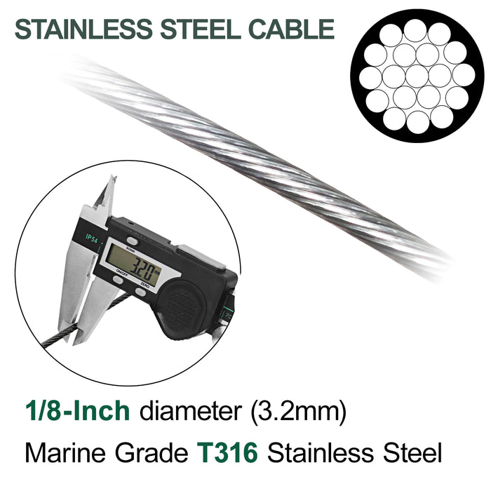 BLIKA 1/8" T316 Stainless Steel Cable, 1×19 Construction