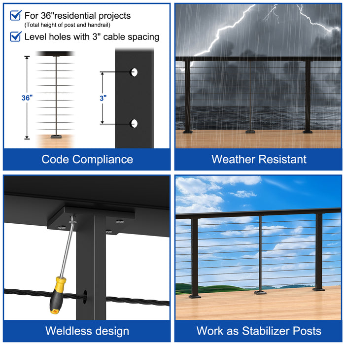 BLIKA Super Thin Intermediate Cable Railing Post