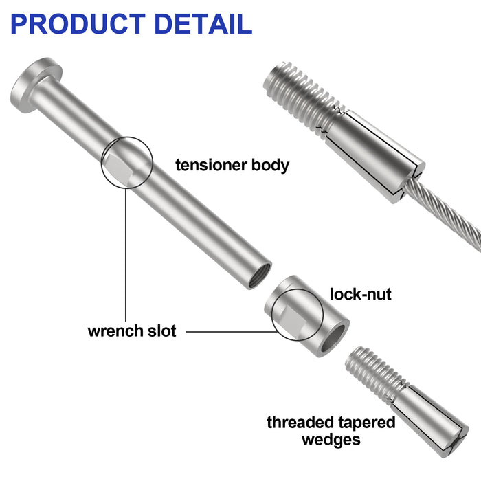 BLIKA Upgraded Swageless Cable Fittings for 1/8" Cable Railing