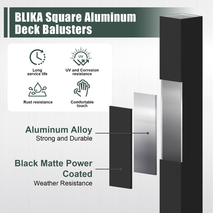 BLIKA 26" 32" 36" Black Square Aluminum Deck Balusters