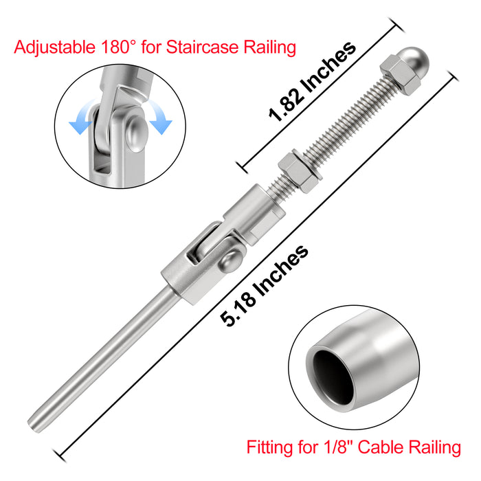 BLIKA 180° Adjustable Angle Swage Threaded Stud for 1/8" Cable Railing