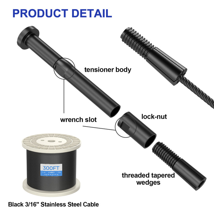 BLIKA 20 Pack Surface Mount Toggle Turnbuckle For 1/8" Cable Railing Adjustable Angle Cable Railing Kit Wood Posts T316 Stainless Steel Swage Turnbuckle 1