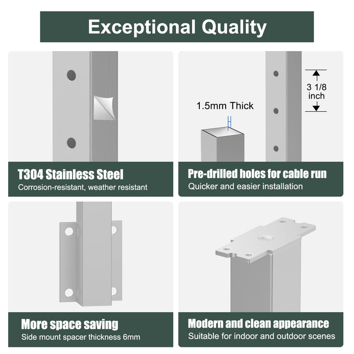 BLIKA 36" brushed stainless steel Level Drilled Side Mount Post